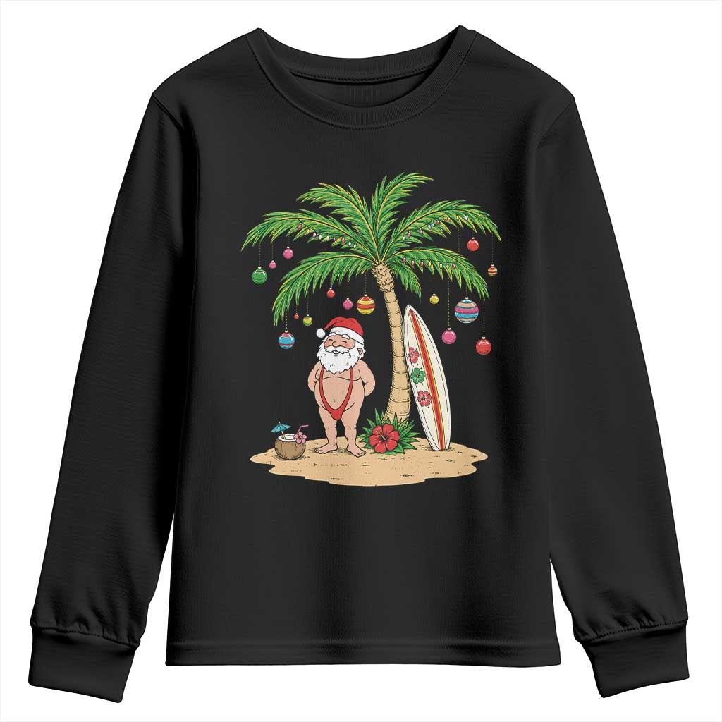 Funny Christmas In July Beach Youth Sweatshirt Mankini Santa Summer Swimsuit Summer Holiday Vacation Graphic