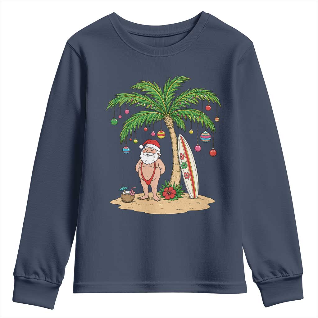 Funny Christmas In July Beach Youth Sweatshirt Mankini Santa Summer Swimsuit Summer Holiday Vacation Graphic
