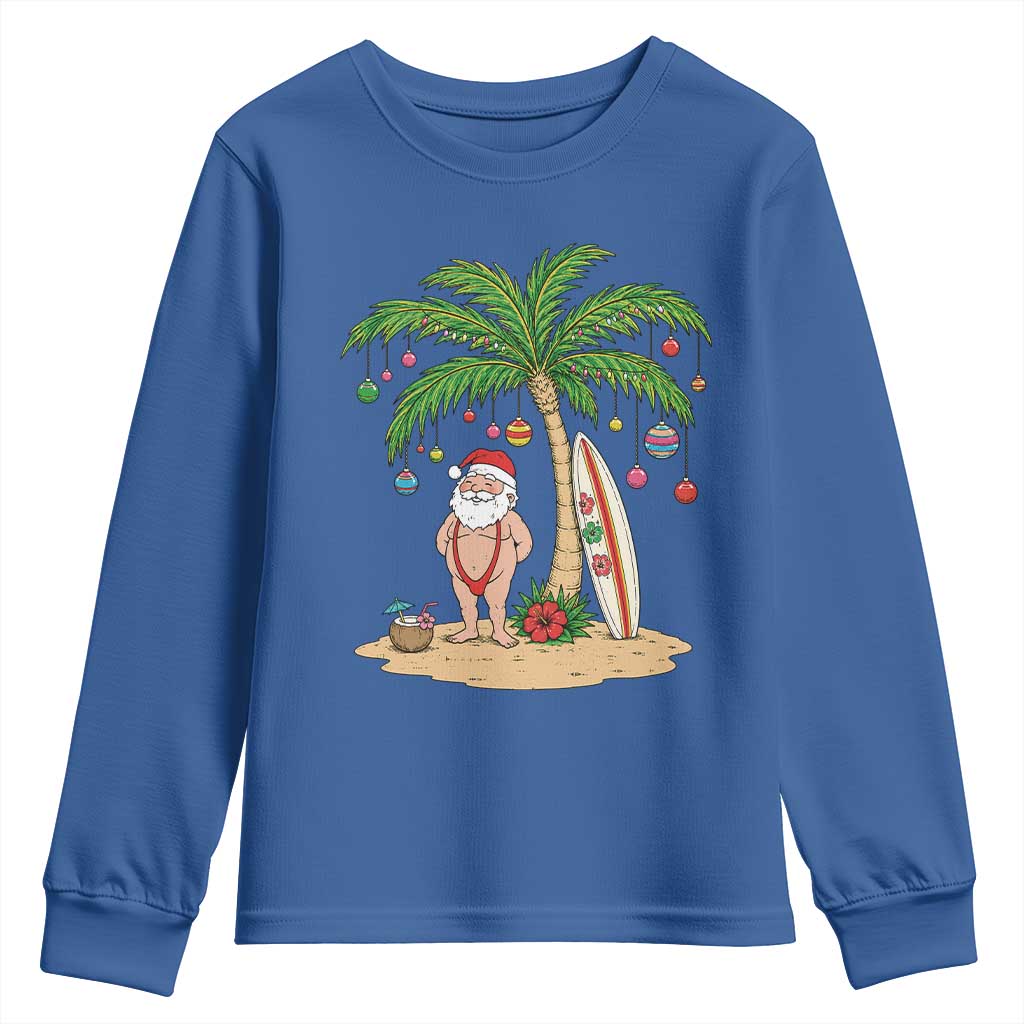 Funny Christmas In July Beach Youth Sweatshirt Mankini Santa Summer Swimsuit Summer Holiday Vacation Graphic