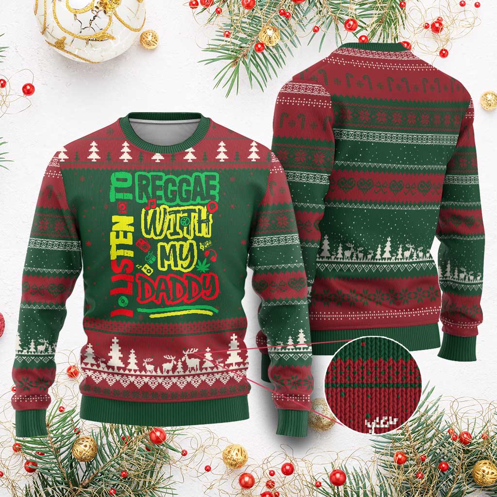 Rasta Baby Ugly Christmas Sweater I Listen to Reggae with My Daddy - Wonder Print Shop
