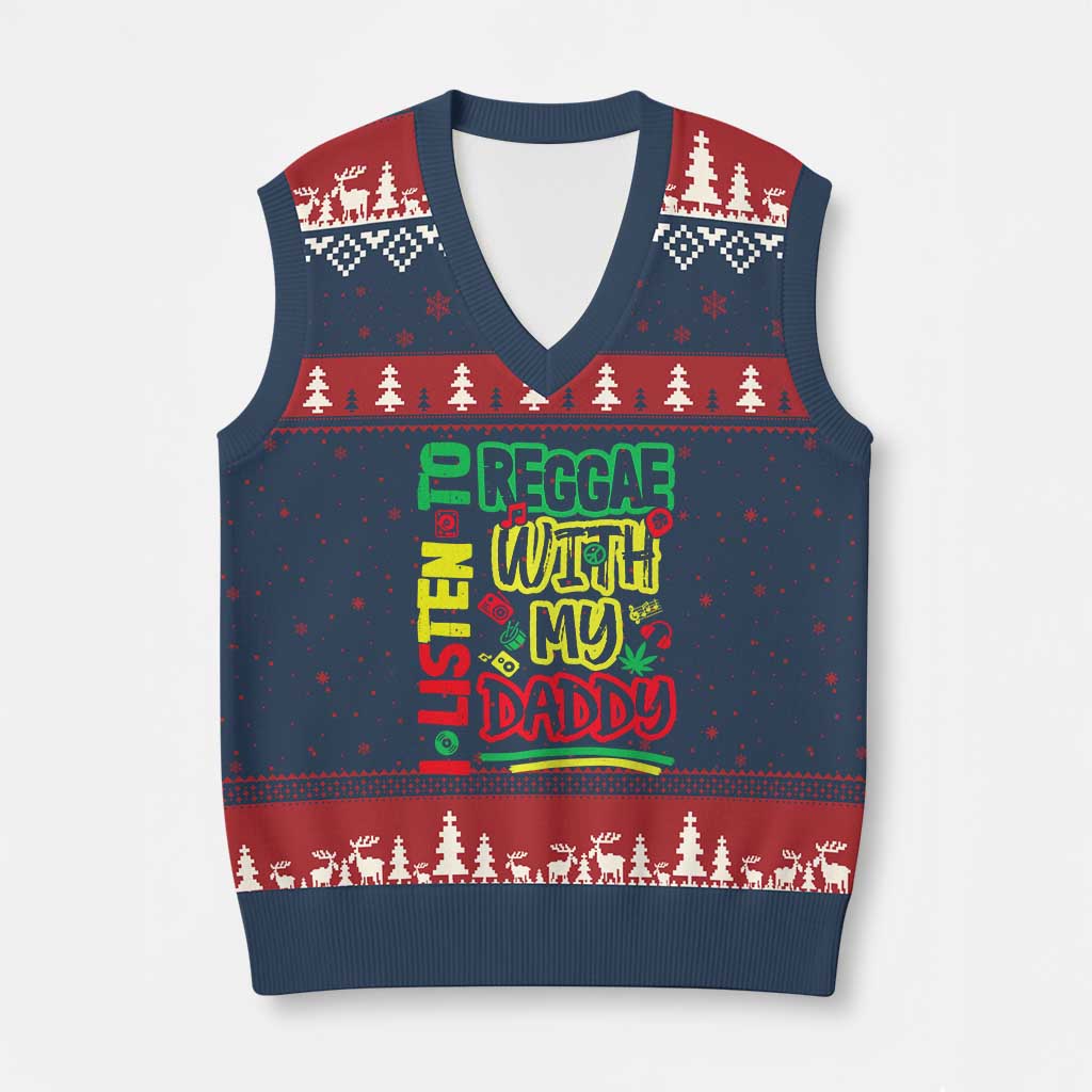 Rasta Baby V-Neck Knit Sweater Vest I Listen to Reggae with My Daddy - Wonder Print Shop