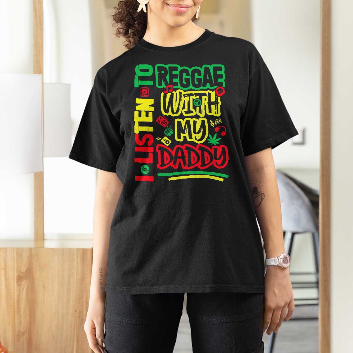 Rasta Baby T Shirt For Women I Listen to Reggae with My Daddy - Wonder Print Shop