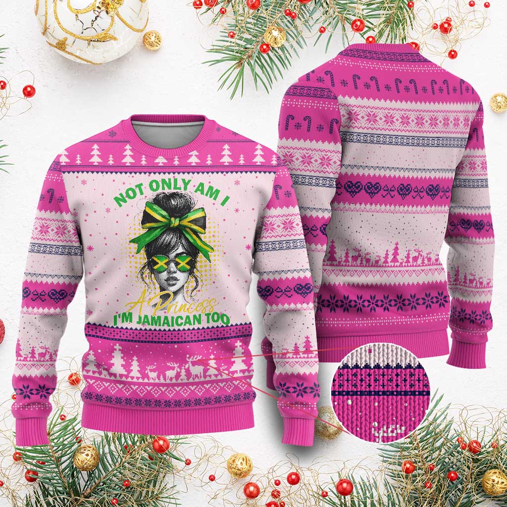 Jamaican Girl Ugly Christmas Sweater Messy Bun Not Only Am I A Princess Im Jamaican Too - Wonder Print Shop