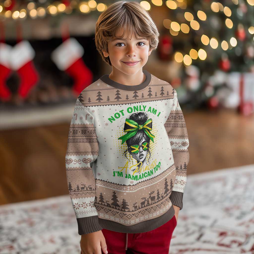 Jamaican Girl Ugly Christmas Sweater Messy Bun Not Only Am I A Princess Im Jamaican Too - Wonder Print Shop