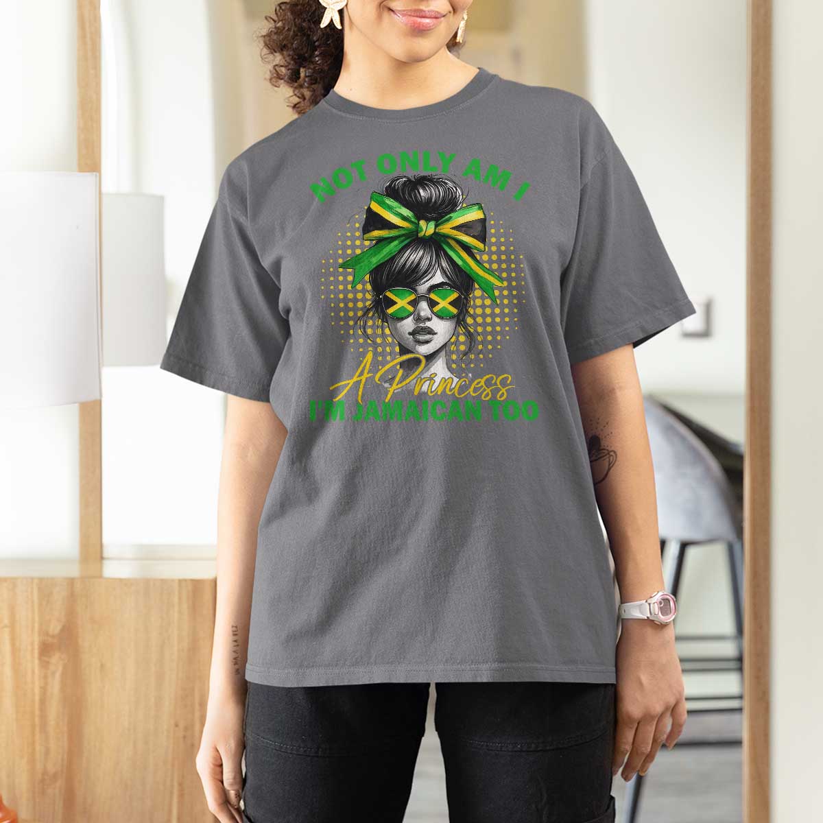 Jamaican Girl T Shirt For Women Messy Bun Not Only Am I A Princess Im Jamaican Too - Wonder Print Shop