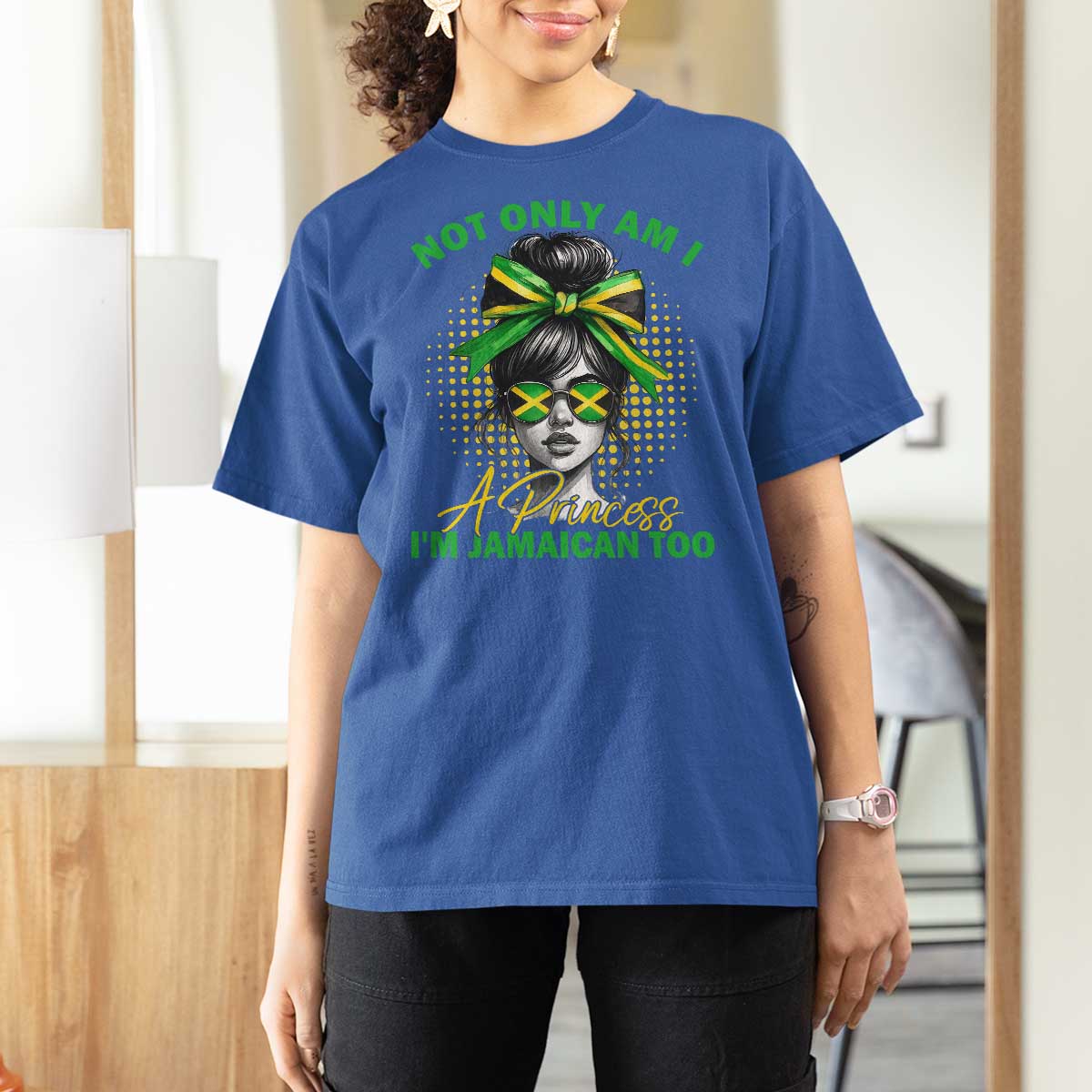Jamaican Girl T Shirt For Women Messy Bun Not Only Am I A Princess Im Jamaican Too - Wonder Print Shop