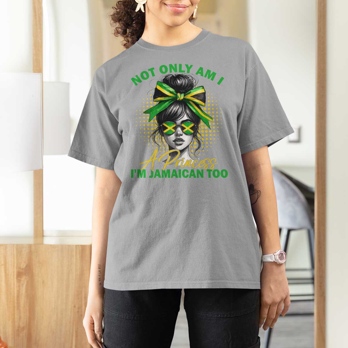Jamaican Girl T Shirt For Women Messy Bun Not Only Am I A Princess Im Jamaican Too - Wonder Print Shop
