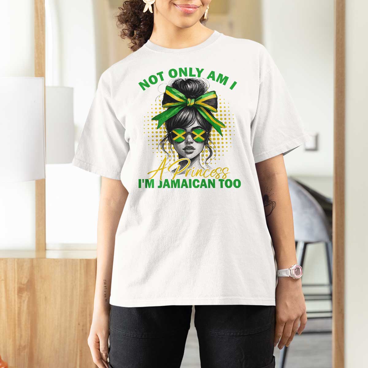 Jamaican Girl T Shirt For Women Messy Bun Not Only Am I A Princess Im Jamaican Too - Wonder Print Shop
