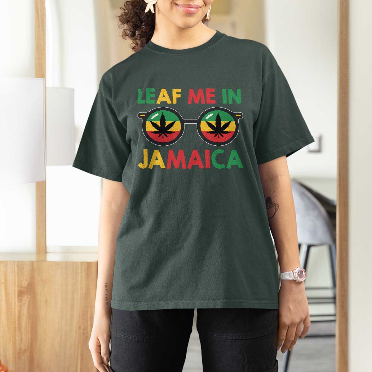 Leaf Me In Jamaica T Shirt For Women Funny Weed Stoner Marijuana Jamaican Rasta Reggae - Wonder Print Shop
