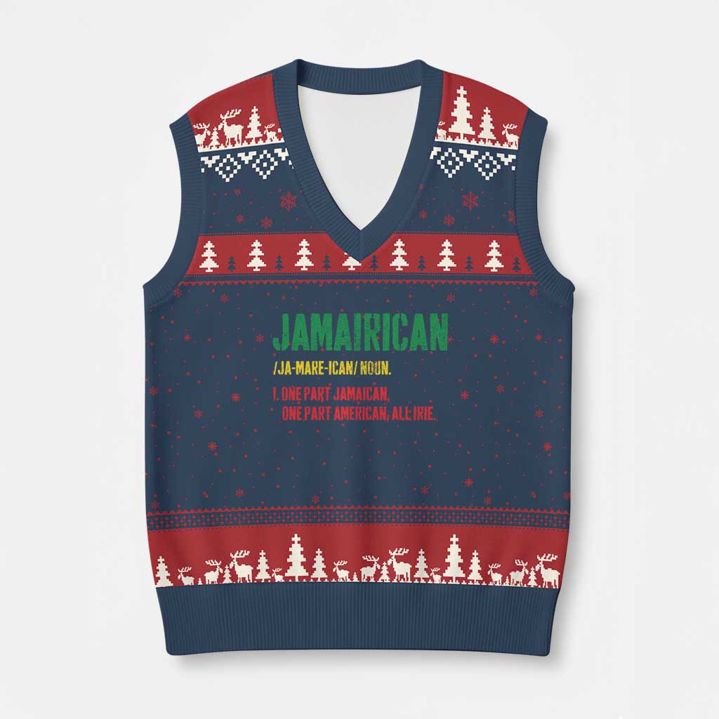 Funny Jamaican American V-Neck Knit Sweater Vest Retro Jamairican Roots - Wonder Print Shop