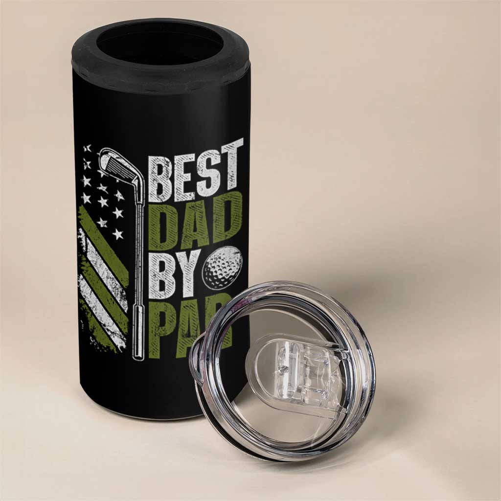 Best Dad By Par 4 in 1 Can Cooler Tumbler Dad Golf Fathers Day Gift American Flag