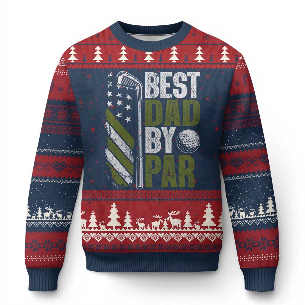 Best Dad By Par Ugly Christmas Sweater Dad Golf Fathers Day Gift American Flag