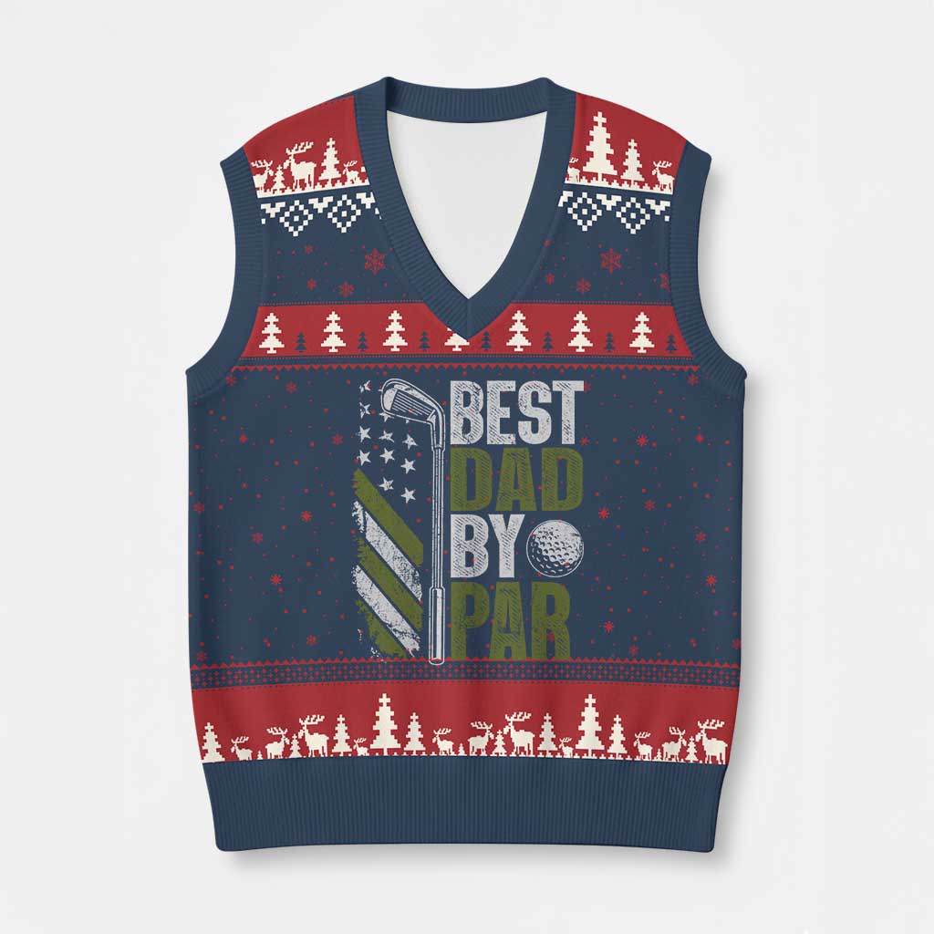 Best Dad By Par V-Neck Knit Sweater Vest Dad Golf Fathers Day Gift American Flag