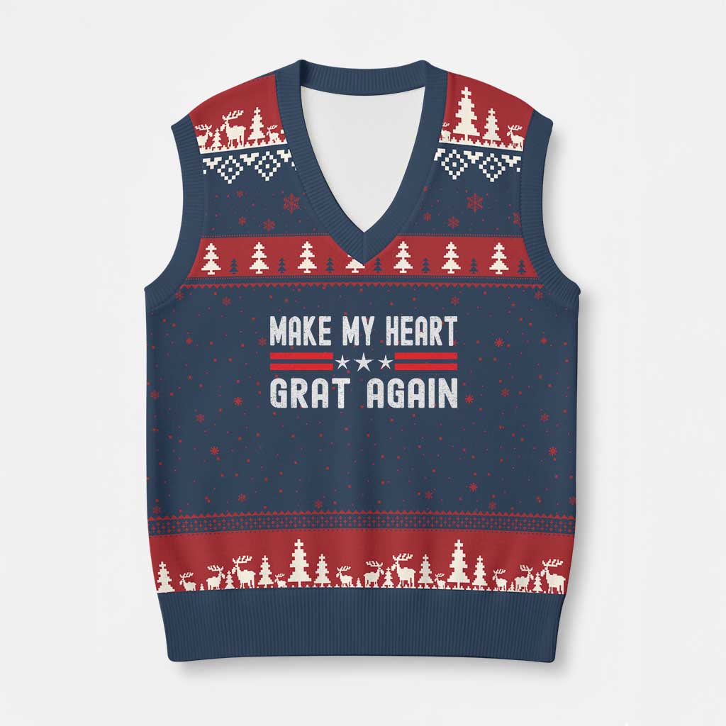 Funny Open Heart Surgery Recovery V-Neck Knit Sweater Vest Make My Heart Great Again - Wonder Print Shop