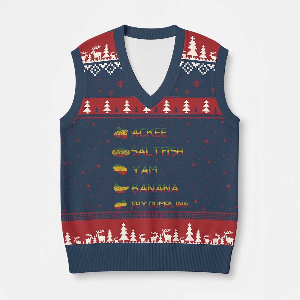 Jamaican National Dish V-Neck Knit Sweater Vest Ackee Saltfish Yardie Jamaican Culture Pride Apparel - Wonder Print Shop
