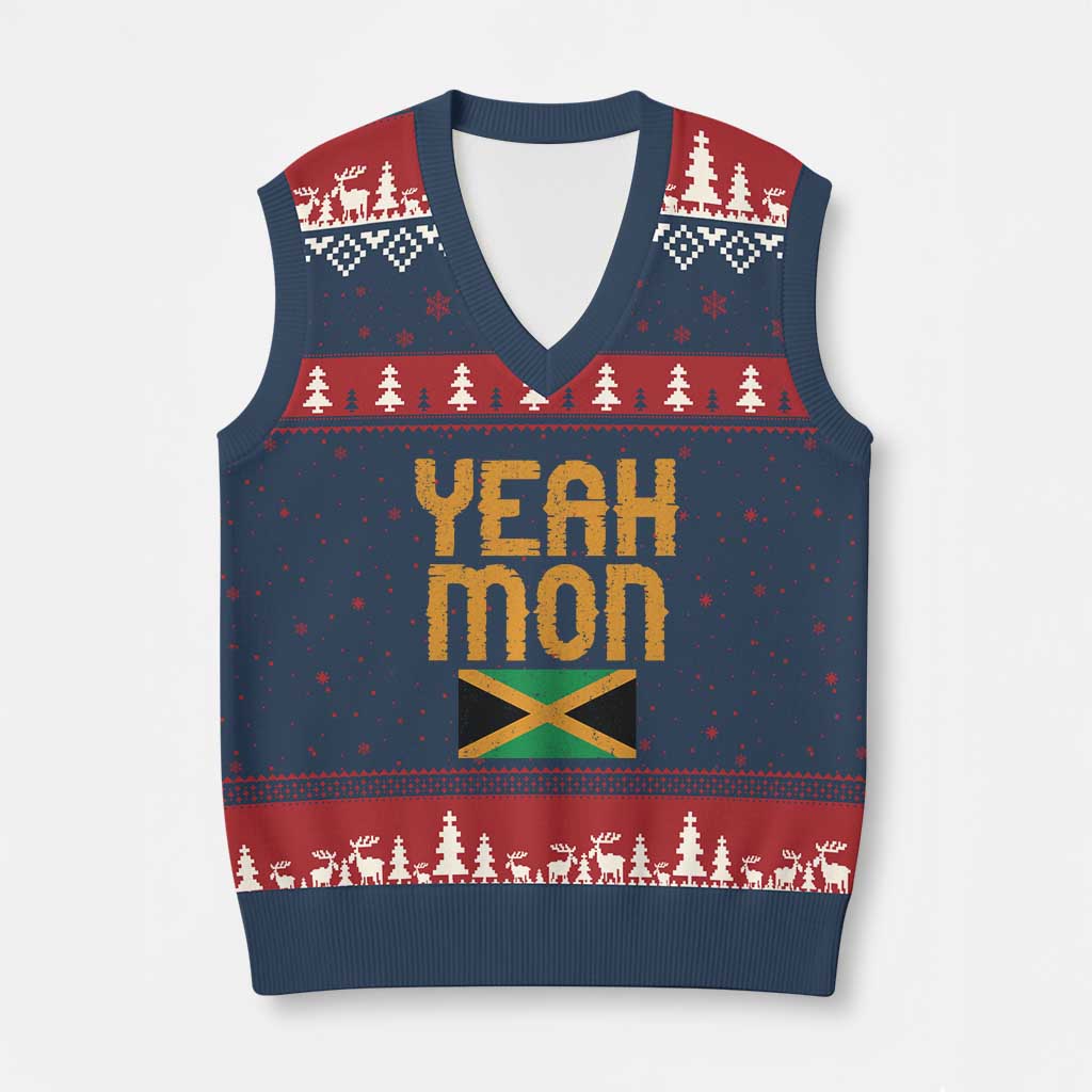 Yeah Mon Jamaican Pride V-Neck Knit Sweater Vest Jamaican Vacation Jamaica Reggae Roots - Wonder Print Shop