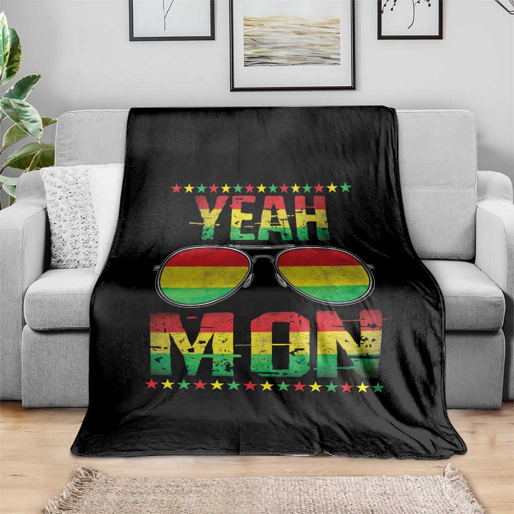Yeah Mon Jamaican Pride Throw Blanket Jamaican Vacation Jamaica Reggae Sunglasses - Wonder Print Shop