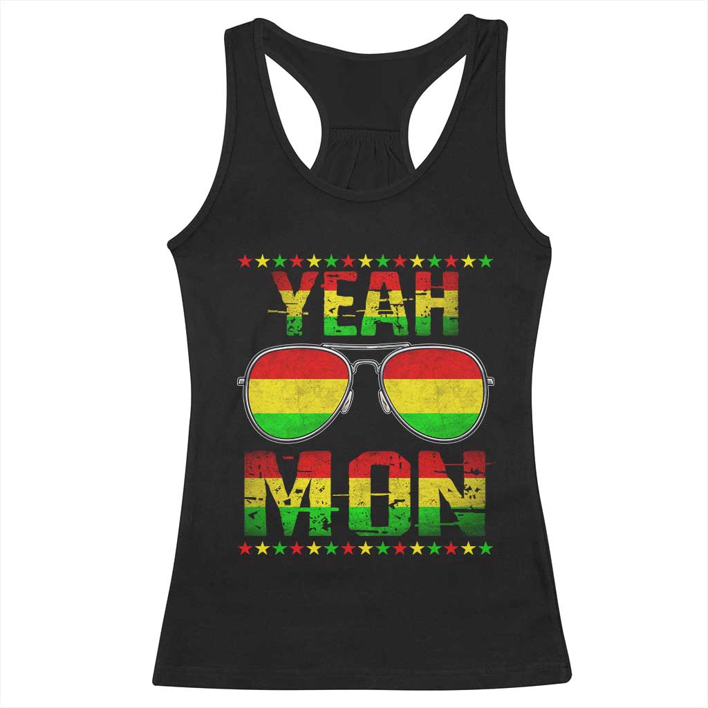 Yeah Mon Jamaican Pride Racerback Tank Top Jamaican Vacation Jamaica Reggae Sunglasses - Wonder Print Shop
