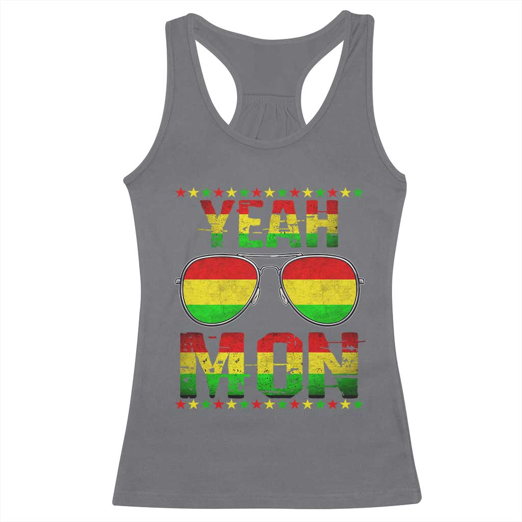 Yeah Mon Jamaican Pride Racerback Tank Top Jamaican Vacation Jamaica Reggae Sunglasses - Wonder Print Shop