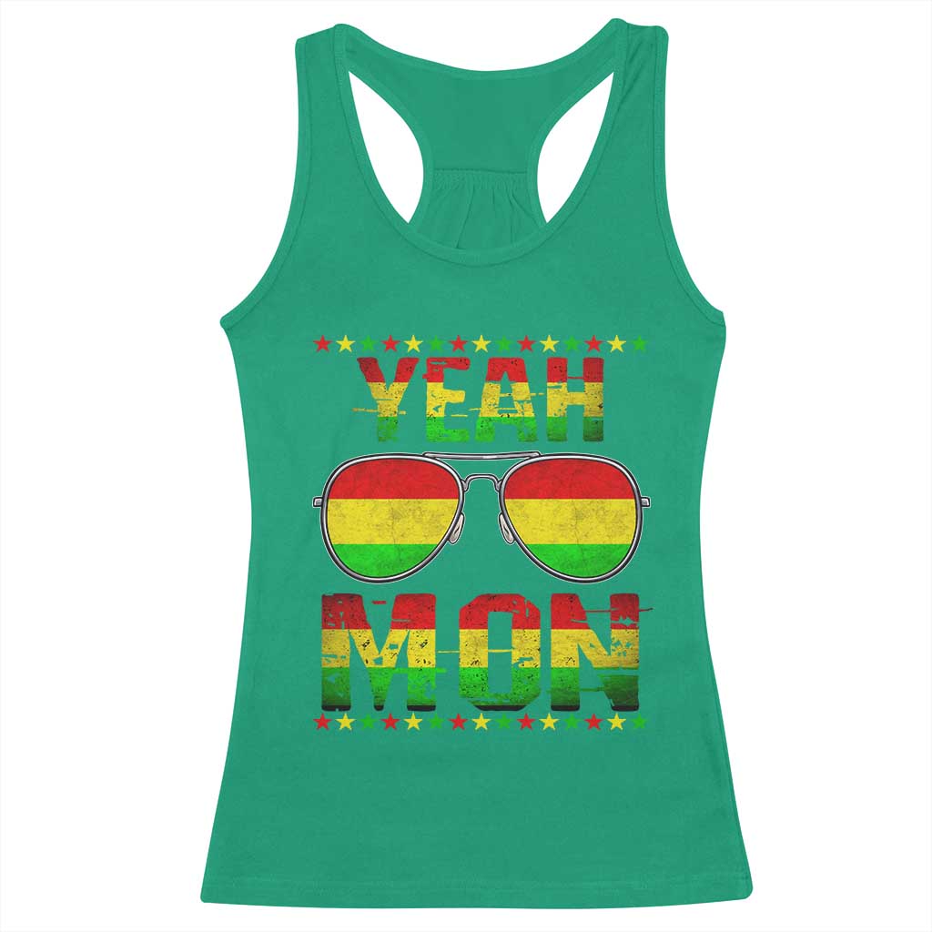 Yeah Mon Jamaican Pride Racerback Tank Top Jamaican Vacation Jamaica Reggae Sunglasses - Wonder Print Shop