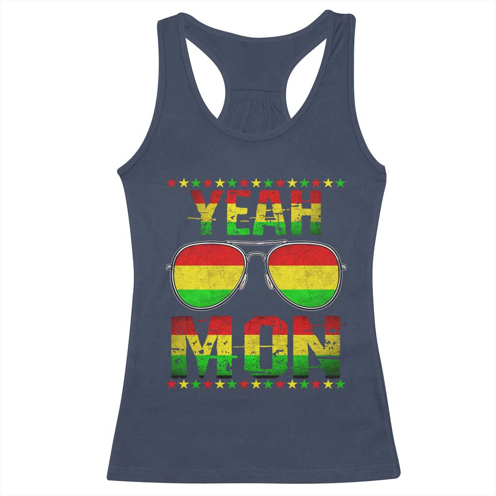 Yeah Mon Jamaican Pride Racerback Tank Top Jamaican Vacation Jamaica Reggae Sunglasses - Wonder Print Shop