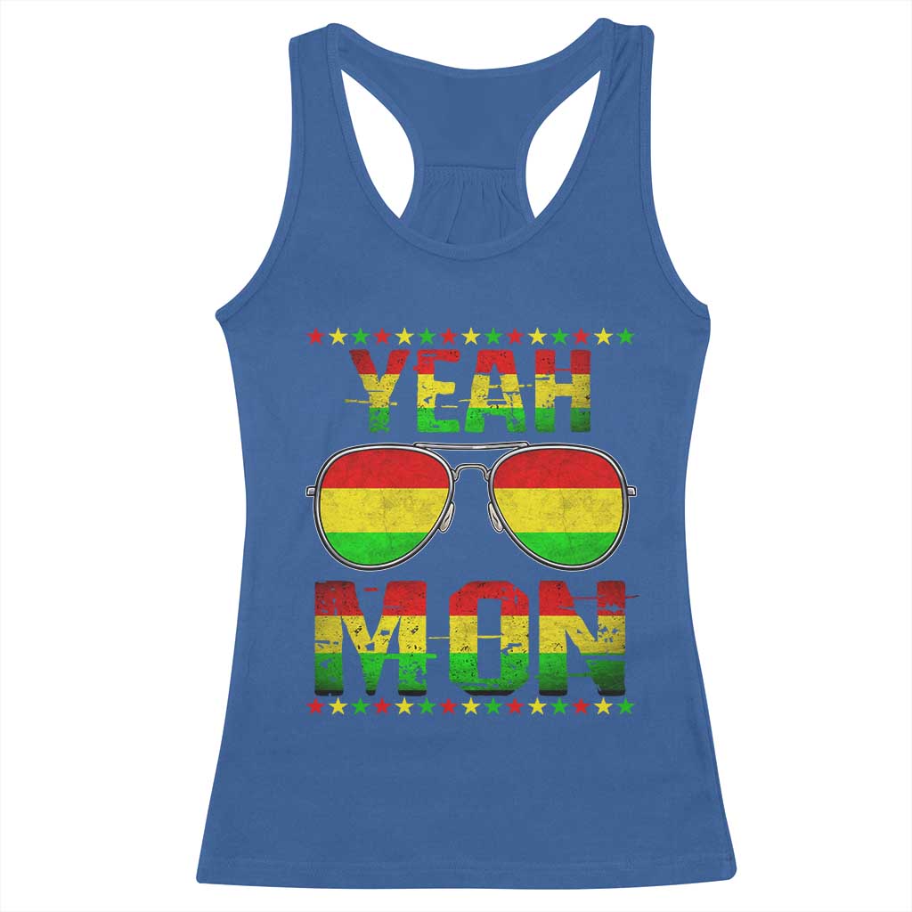 Yeah Mon Jamaican Pride Racerback Tank Top Jamaican Vacation Jamaica Reggae Sunglasses - Wonder Print Shop