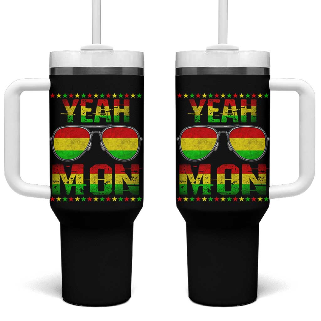 Yeah Mon Jamaican Pride Tumbler With Handle Jamaican Vacation Jamaica Reggae Sunglasses - Wonder Print Shop