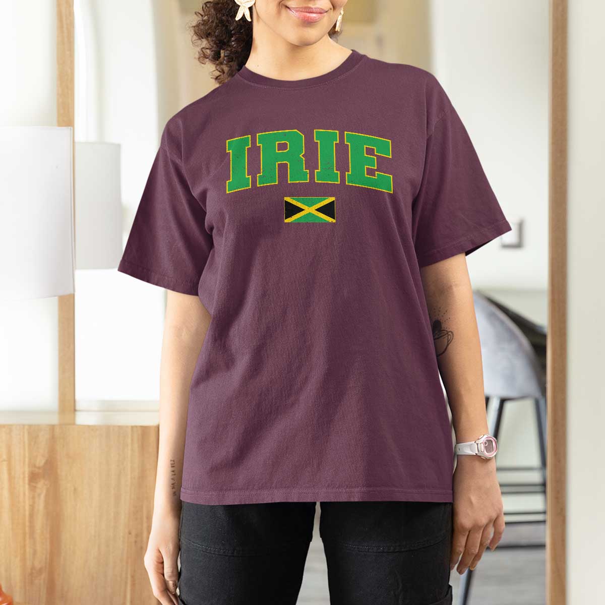 Irie Jamaican Rasta T Shirt For Women Funny Jamaica Jamaican Flag Rasta Reggae Roots - Wonder Print Shop