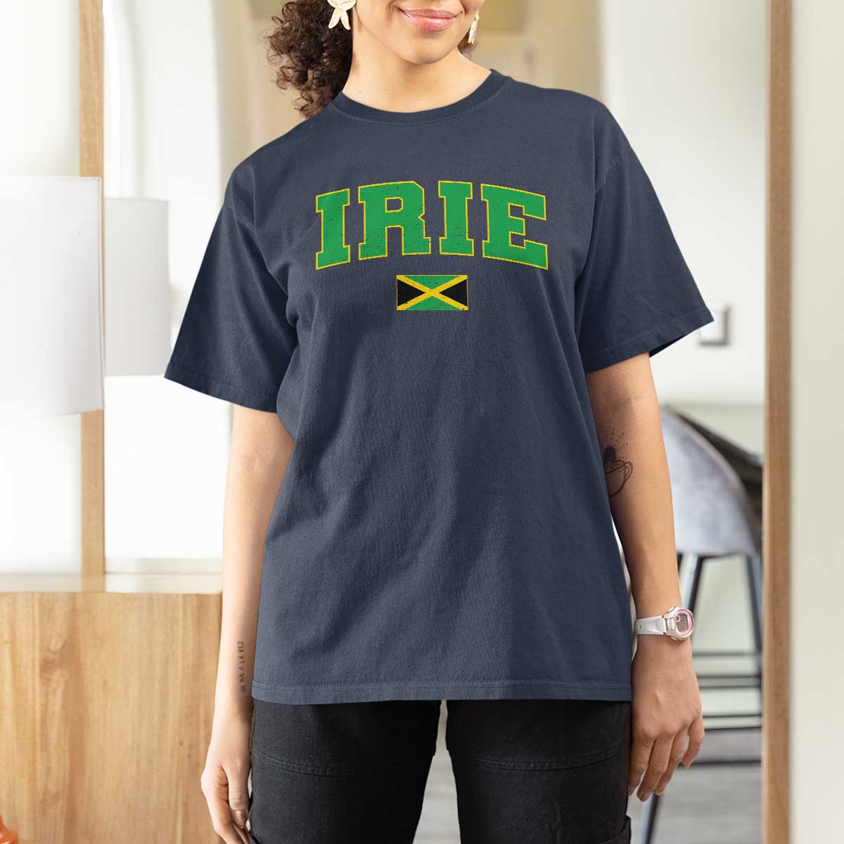 Irie Jamaican Rasta T Shirt For Women Funny Jamaica Jamaican Flag Rasta Reggae Roots - Wonder Print Shop