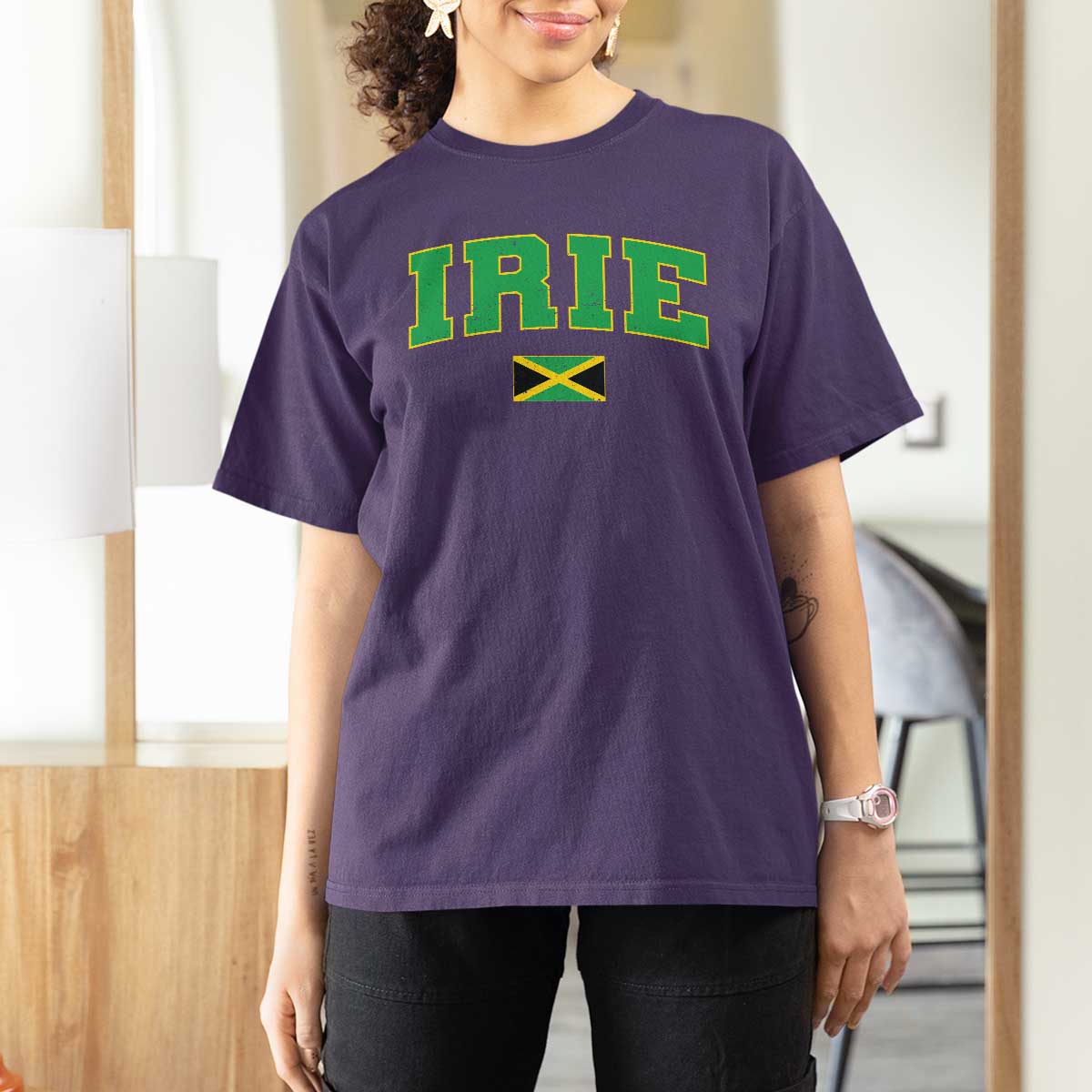 Irie Jamaican Rasta T Shirt For Women Funny Jamaica Jamaican Flag Rasta Reggae Roots - Wonder Print Shop