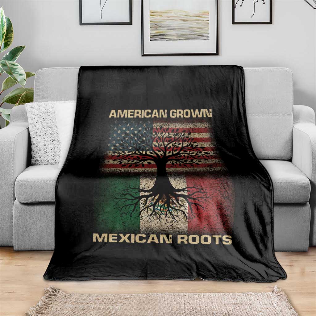 American Grown Mexican Roots Throw Blanket Retro Mexico America Flag