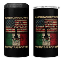 American Grown Mexican Roots 4 in 1 Can Cooler Tumbler Retro Mexico America Flag