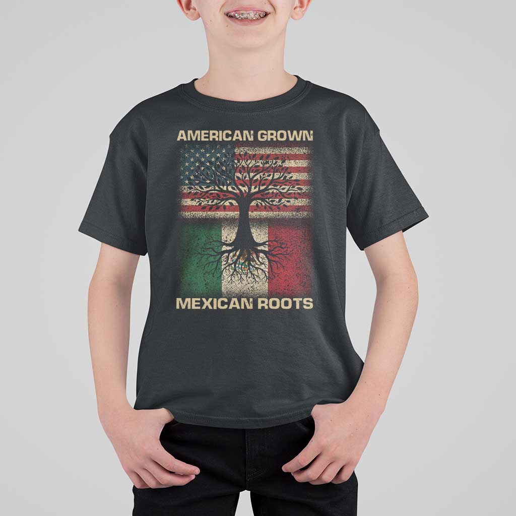 American Grown Mexican Roots T Shirt For Kid Retro Mexico America Flag