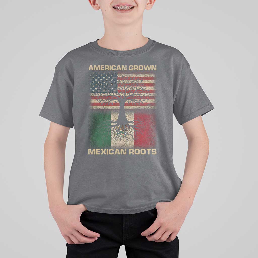 American Grown Mexican Roots T Shirt For Kid Retro Mexico America Flag