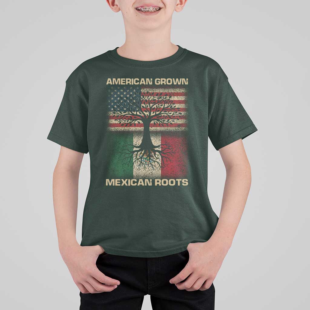 American Grown Mexican Roots T Shirt For Kid Retro Mexico America Flag