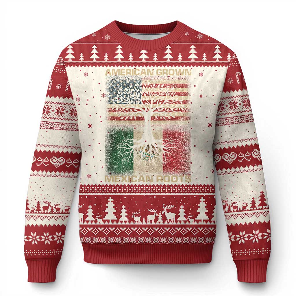 American Grown Mexican Roots Ugly Christmas Sweater Retro Mexico America Flag