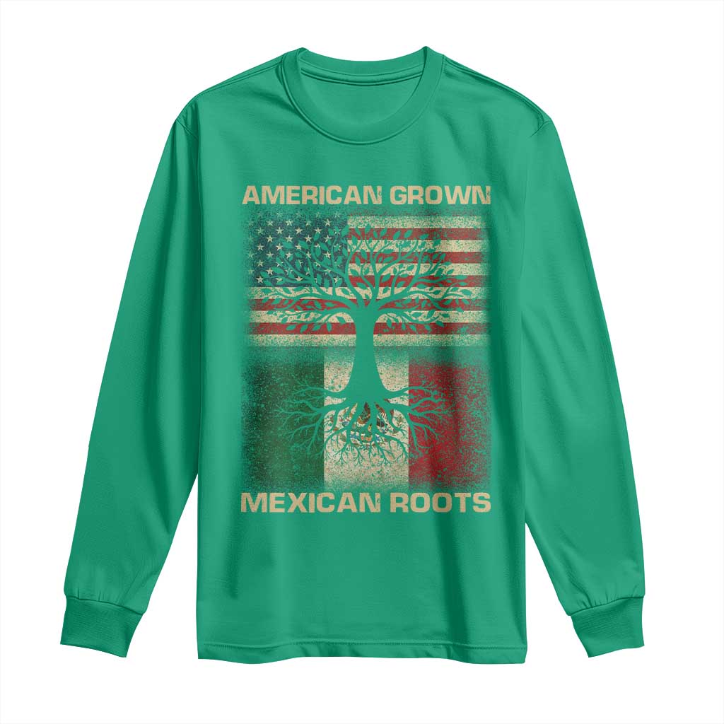 American Grown Mexican Roots Long Sleeve Shirt Retro Mexico America Flag