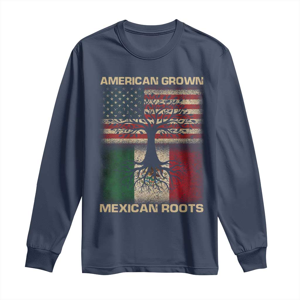 American Grown Mexican Roots Long Sleeve Shirt Retro Mexico America Flag