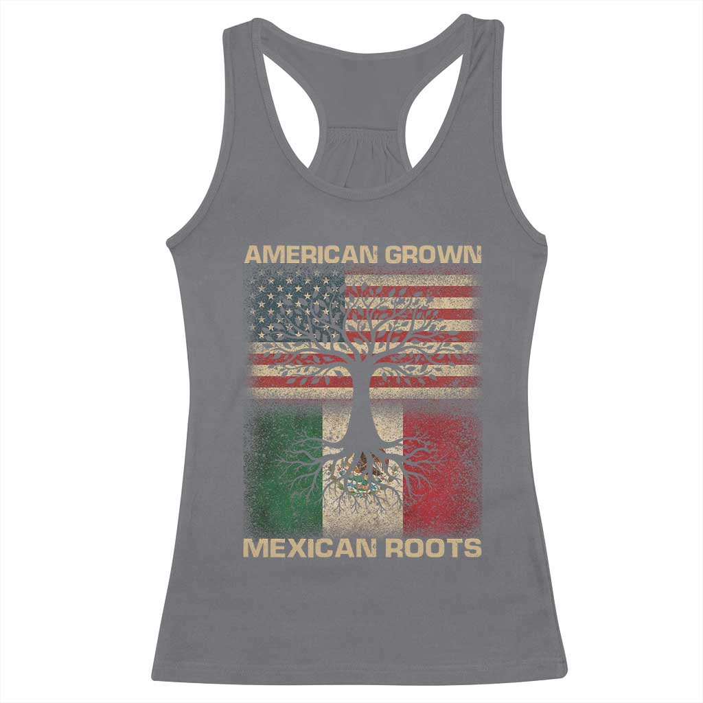 American Grown Mexican Roots Racerback Tank Top Retro Mexico America Flag