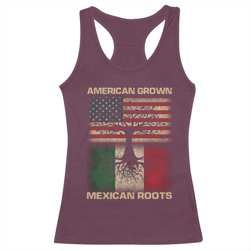 American Grown Mexican Roots Racerback Tank Top Retro Mexico America Flag