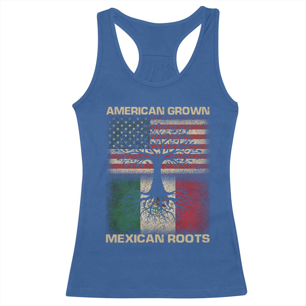 American Grown Mexican Roots Racerback Tank Top Retro Mexico America Flag