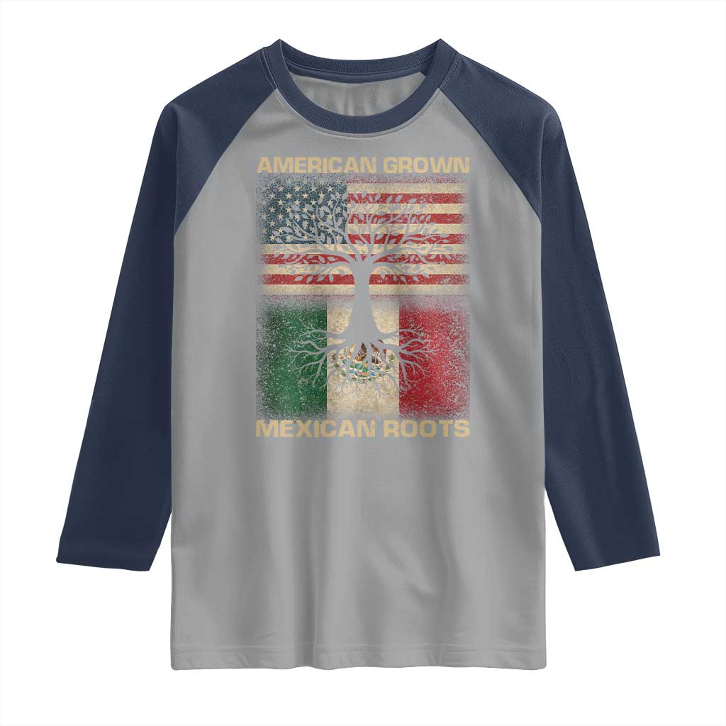 American Grown Mexican Roots Raglan Shirt Retro Mexico America Flag