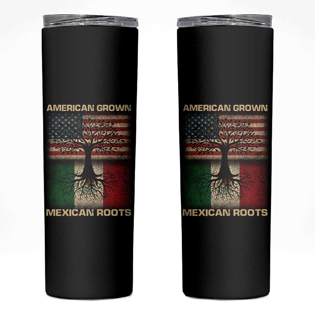 American Grown Mexican Roots Skinny Tumbler Retro Mexico America Flag