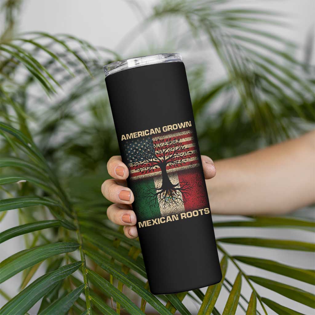 American Grown Mexican Roots Skinny Tumbler Retro Mexico America Flag