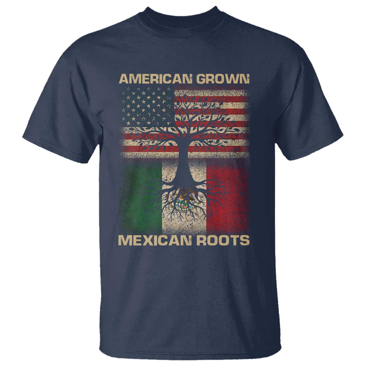 American Grown Mexican Roots T Shirt Retro Mexico America Flag