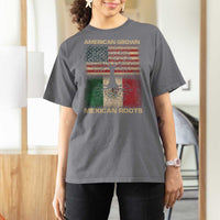 American Grown Mexican Roots T Shirt For Women Retro Mexico America Flag