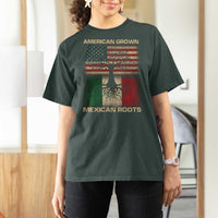 American Grown Mexican Roots T Shirt For Women Retro Mexico America Flag