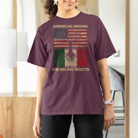 American Grown Mexican Roots T Shirt For Women Retro Mexico America Flag