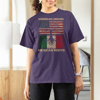 American Grown Mexican Roots T Shirt For Women Retro Mexico America Flag