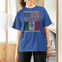 American Grown Mexican Roots T Shirt For Women Retro Mexico America Flag